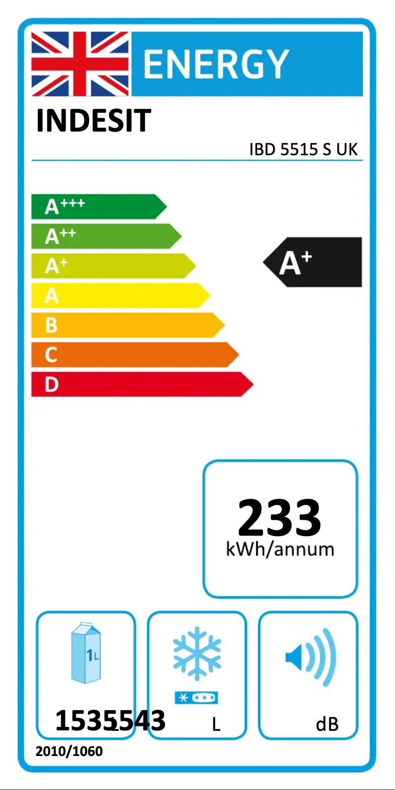 Page 1 de la notice Label énergétique Indesit IBD 5515 S UK
