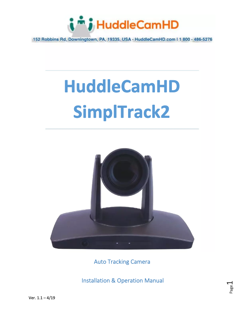 Page 1 de la notice Manuel utilisateur HuddleCamHD SimplTrack2