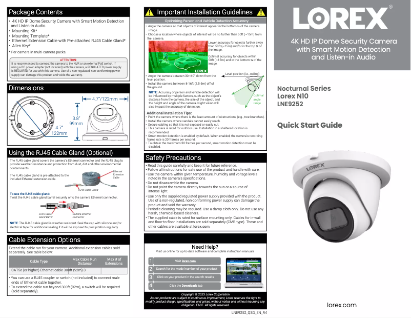 Page n°1 - Guide de démarrage rapide Lorex LNE9252