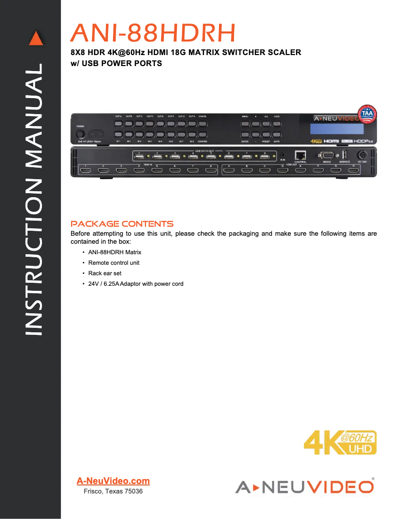 Page n°1 - Manuel utilisateur A-NeuVideo ANI-88HDRH