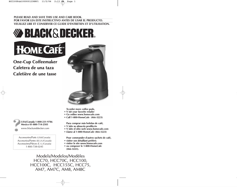 Page 1 de la notice Manuel utilisateur Black & Decker HCC100