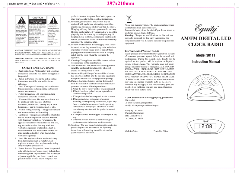 Image de la première page du manuel de l'appareil 30111