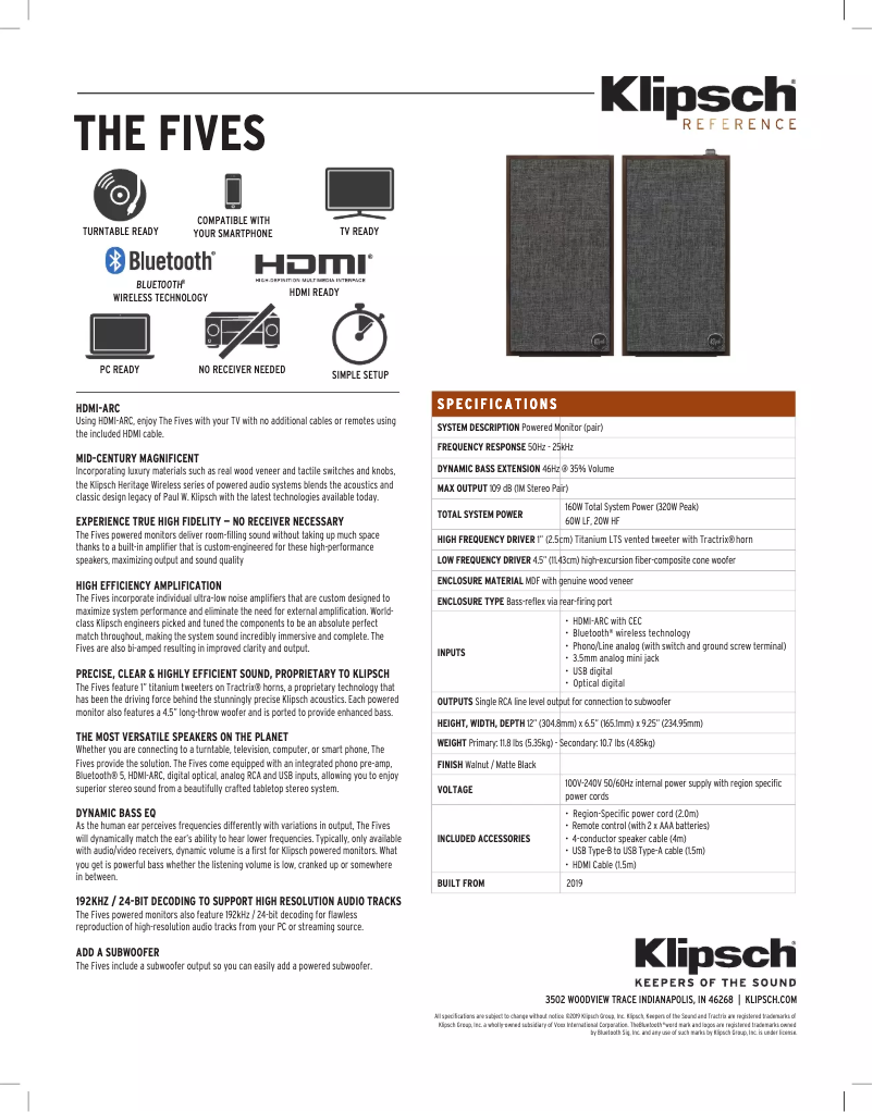 Page n°1 - Fiche technique Klipsch The Fives