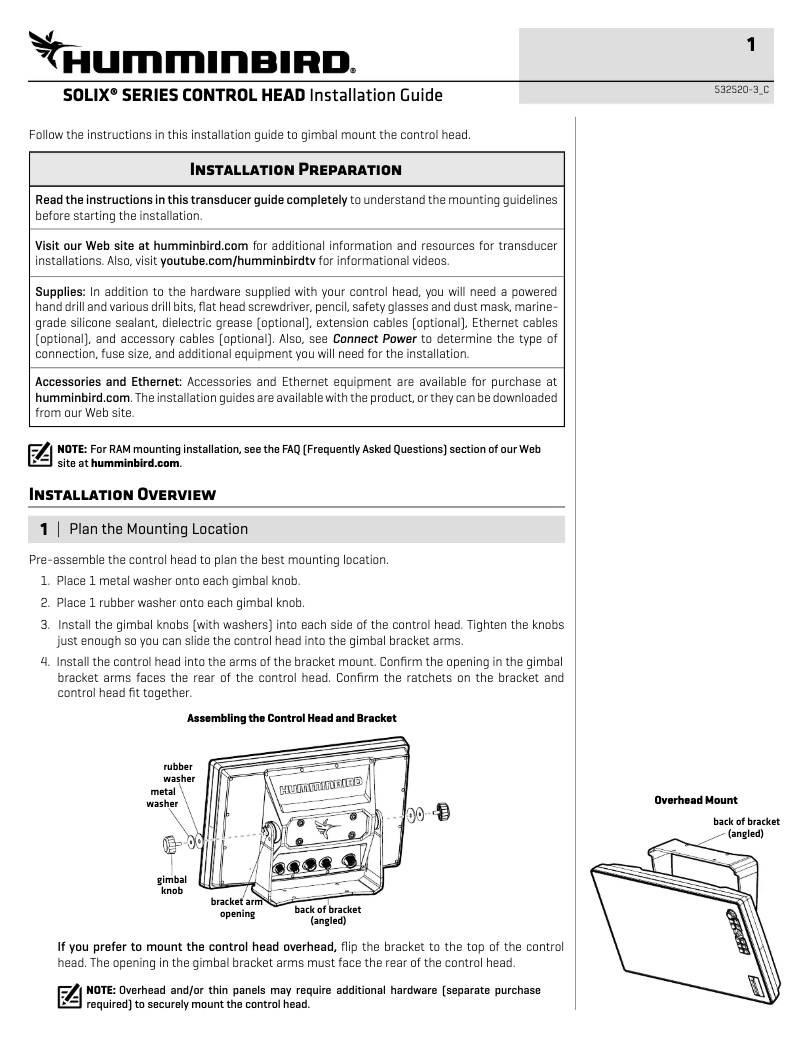 Página 1 del manual Guía de instalación Humminbird SOLIX 10 CHIRP MEGA DI+ G2 CHO