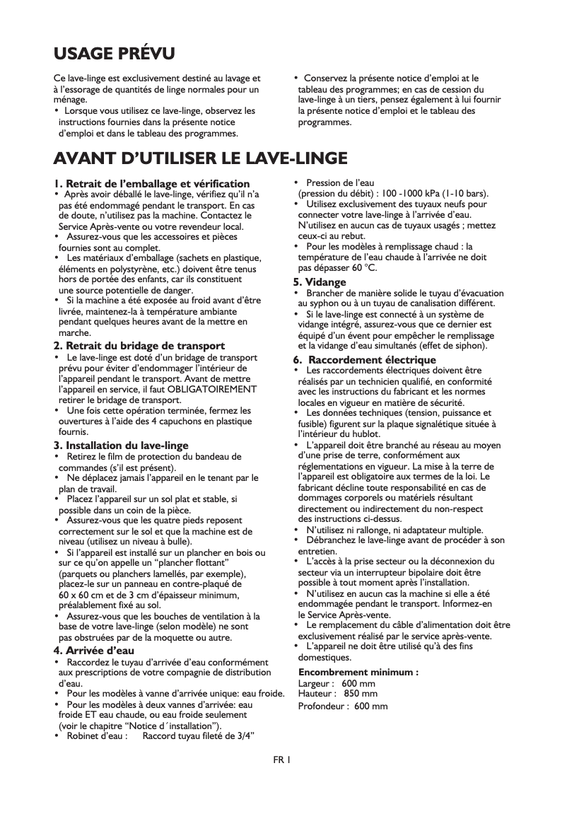Page 1 de la notice Manuel utilisateur Whirlpool AWO-D 6020