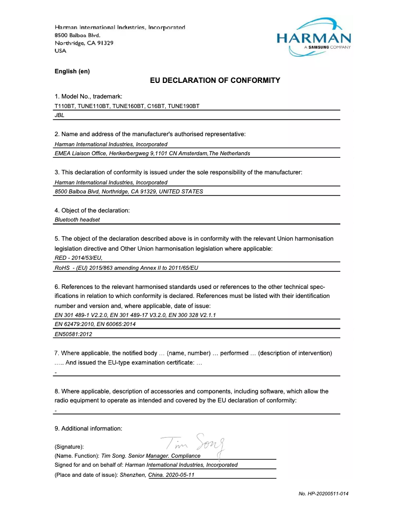 Página 1 del manual Manual de instrucciones JBL Tune 160BT