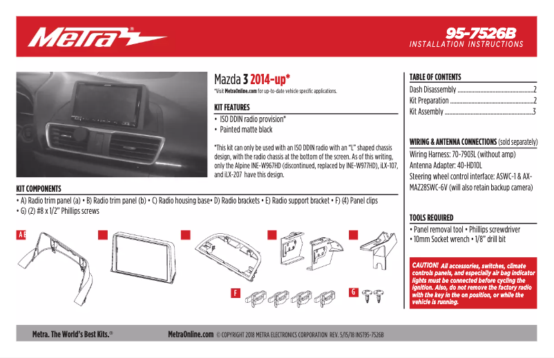 Page n°1 - Manuel utilisateur Metra 95-7526B