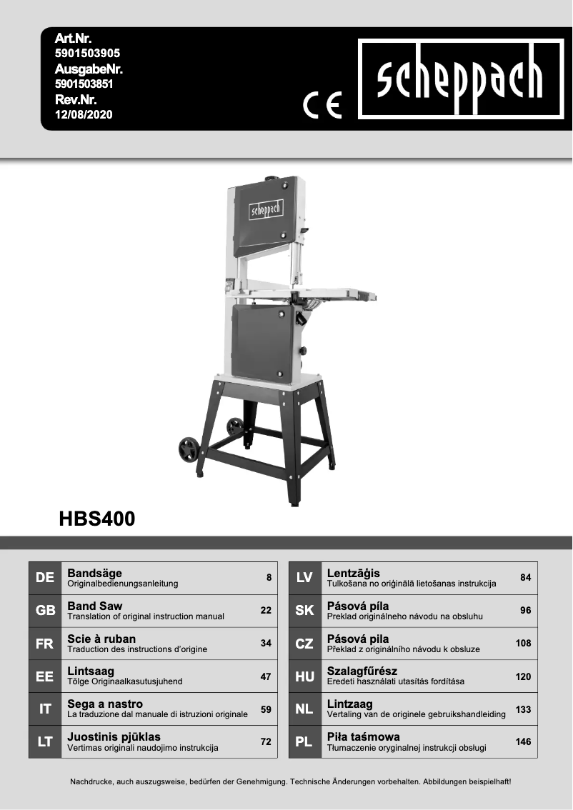 Page n°1 - Manuel utilisateur Scheppach HBS400