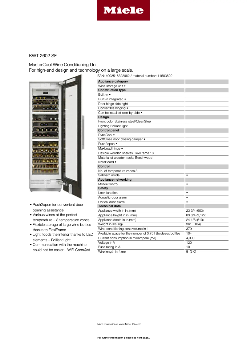 Page 1 de la notice Guide d'installation Miele KWT 2602 SF