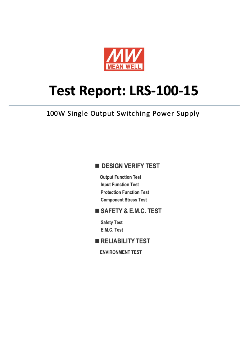 Page n°1 - Fiche technique Mean Well LRS-100-15