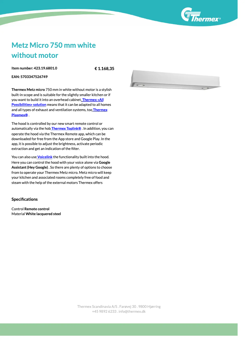 Page 1 de la notice Fiche technique Thermex Metz Micro 550