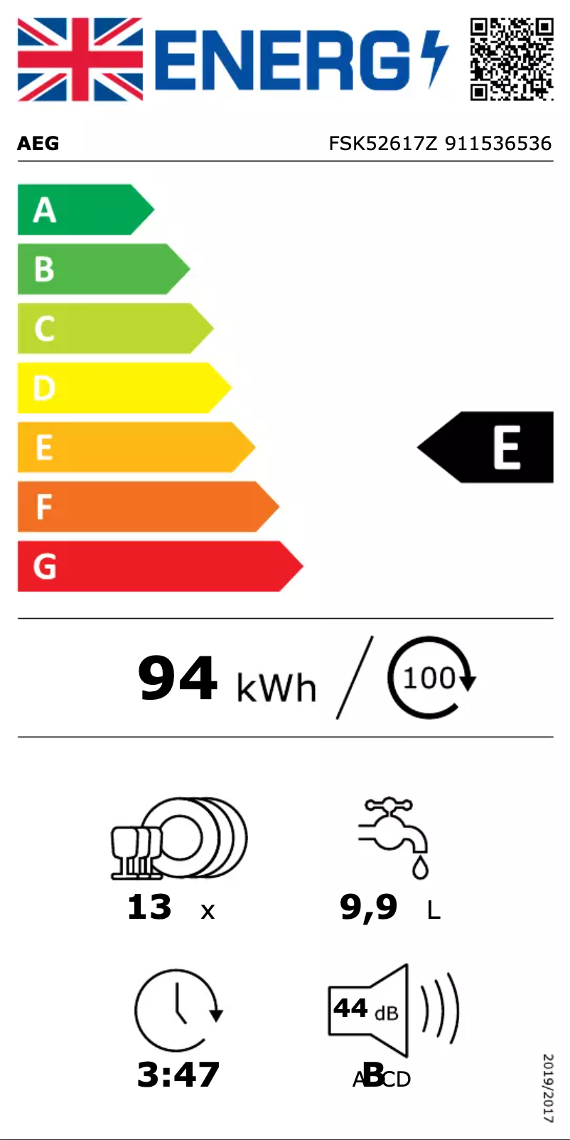 Page n°1 - Label énergétique AEG FSK52617Z