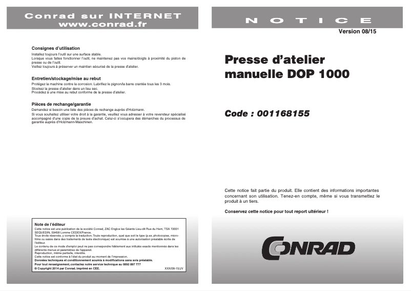 Page n°1 - Manuel utilisateur Holzmann DOP1000