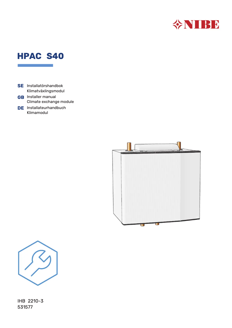 Page 1 de la notice Manuel utilisateur Nibe HPAC S40