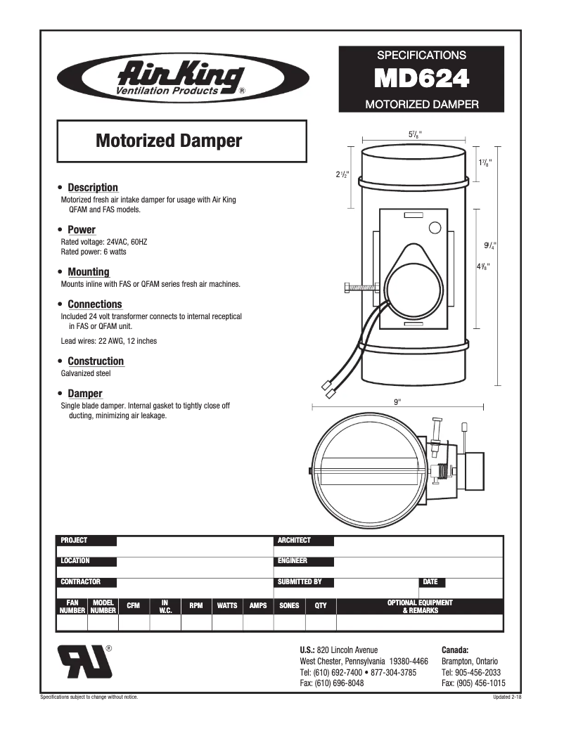 Page n°1 - Fiche technique Air King MD624