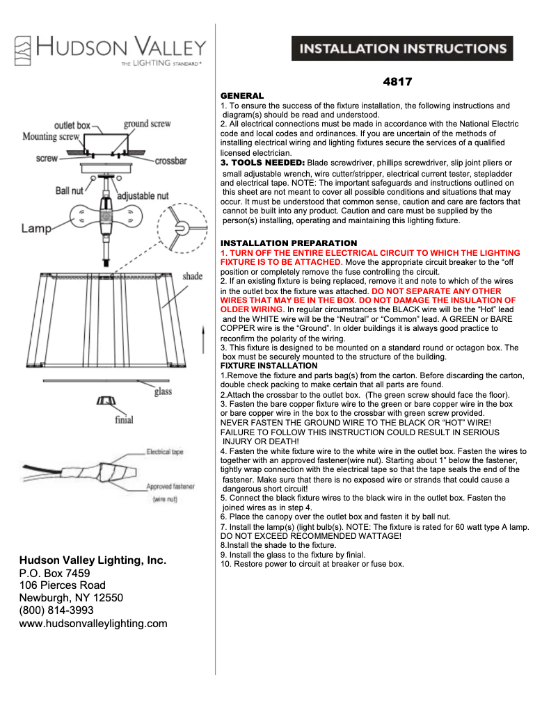 Page n°1 - Manuel utilisateur Hudson Valley Humphrey 4817-AGB