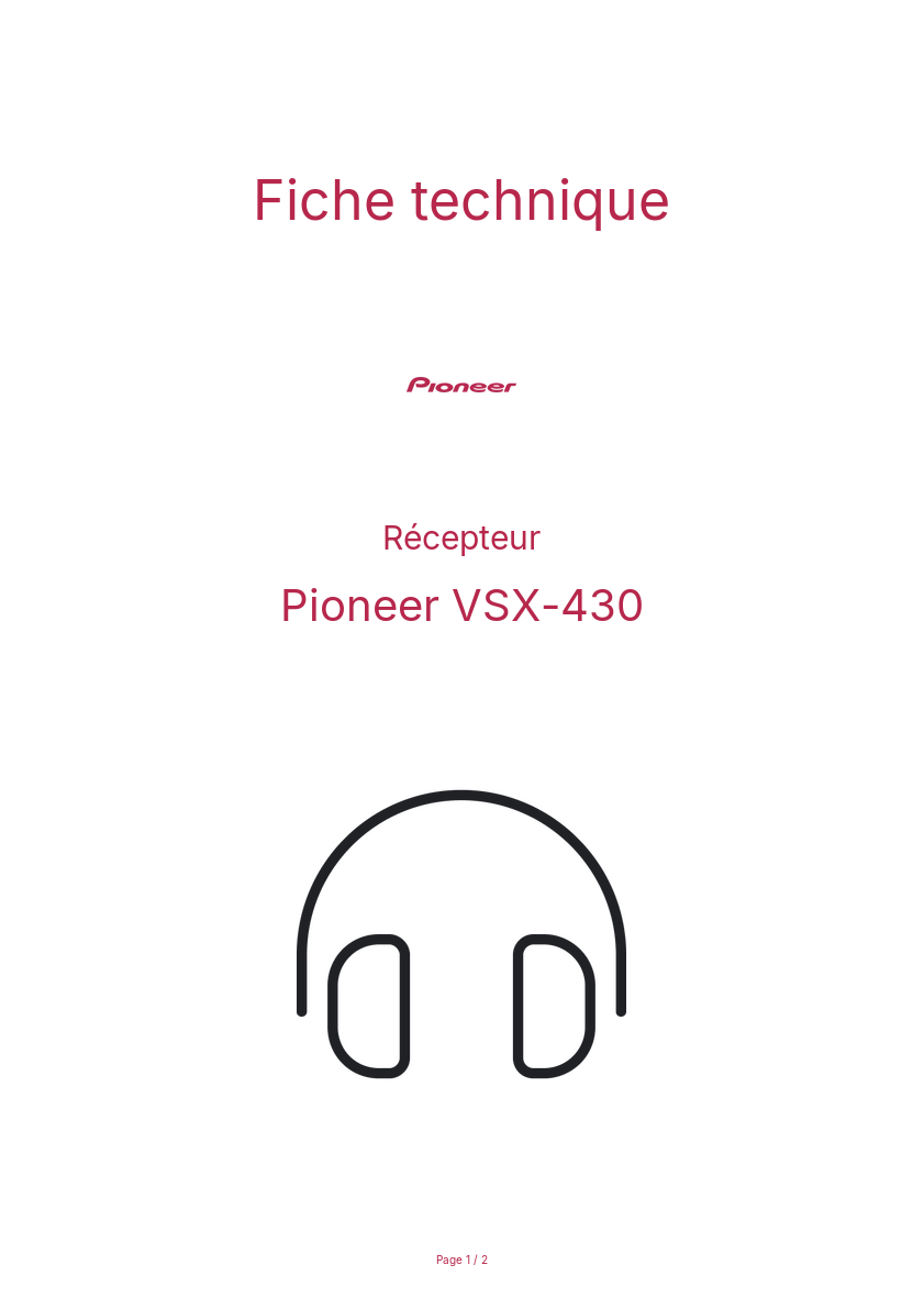 Page n°1 - Fiche technique Pioneer VSX-430