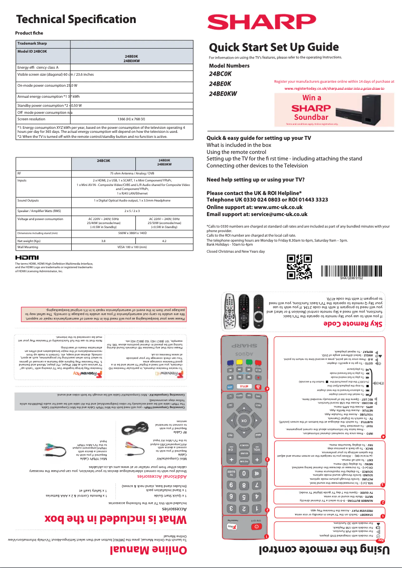 Page n°1 - Guide de démarrage rapide Sharp 24BE0KW