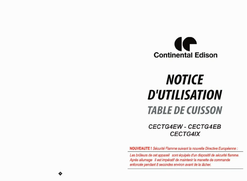 Page 1 de la notice Manuel utilisateur Continental Edison CECTG4EB