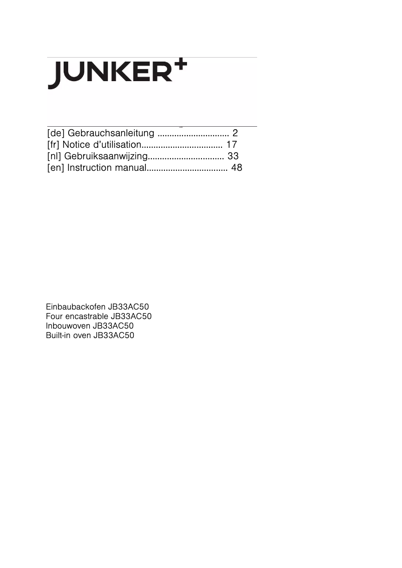 Page n°1 - Manuel utilisateur Junker JB33AC50