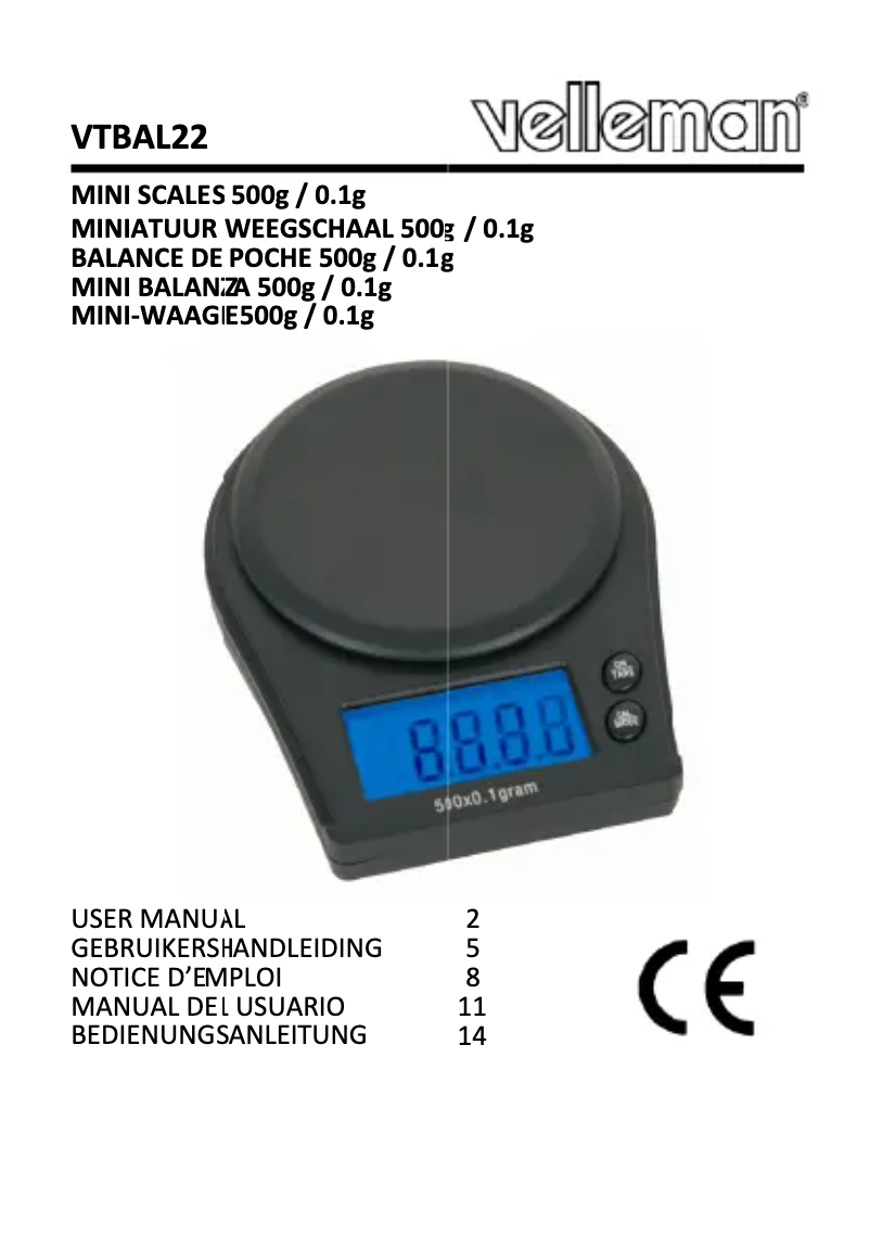 Page n°1 - Manuel utilisateur Velleman VTBAL22