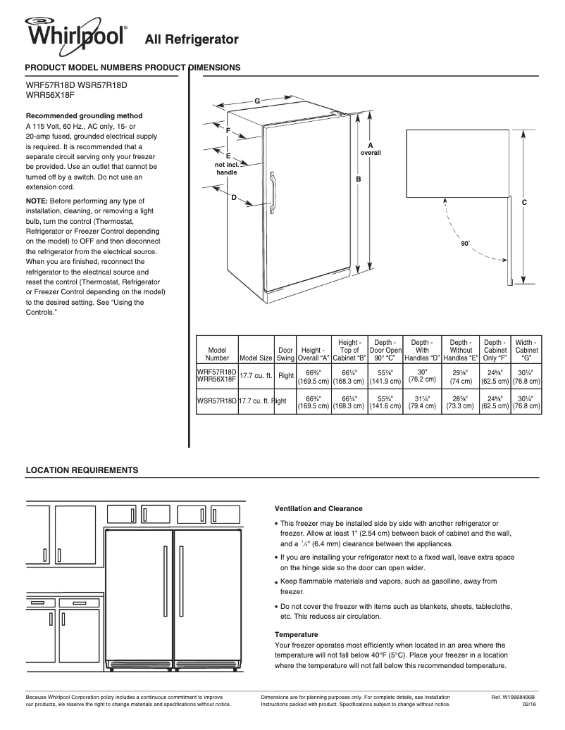 Imagen de la primera página del manual del dispositivo WRR56X18F