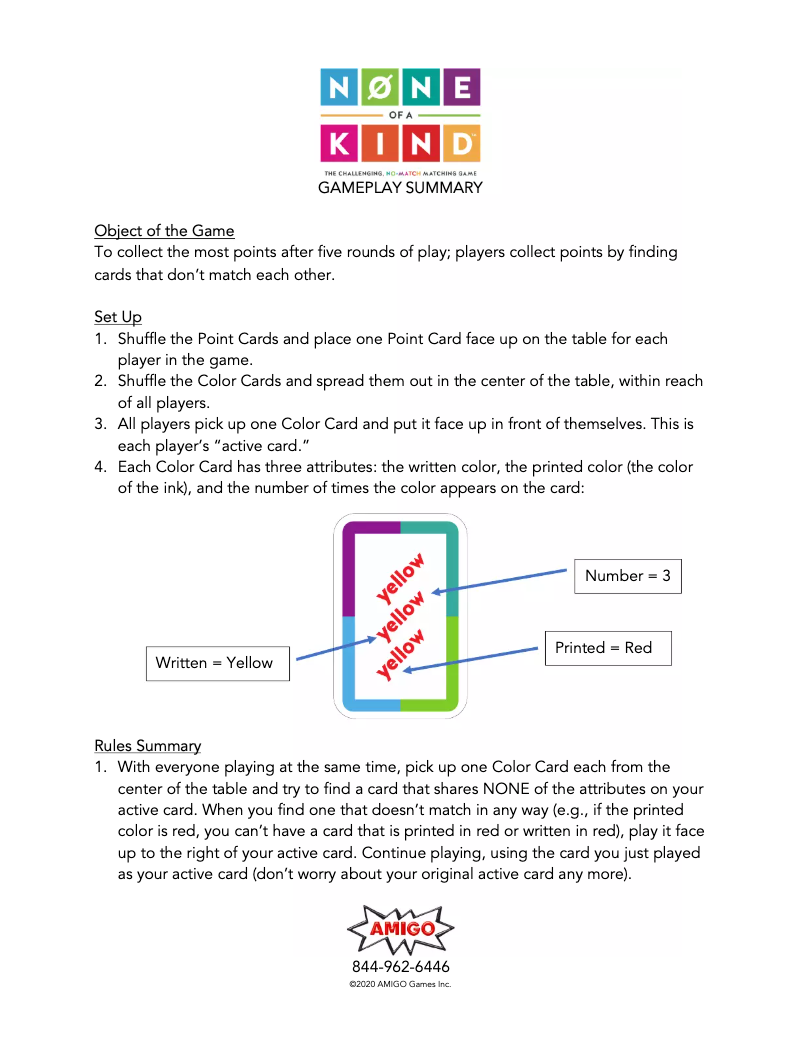 Page 1 de la notice Manuel utilisateur Amigo None of a Kind