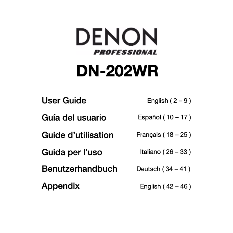 Page 1 de la notice Manuel utilisateur Denon DN-202WR