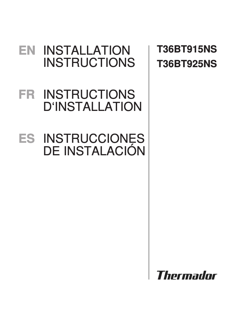 Page 1 de la notice Guide d'installation Thermador T36BT925NS