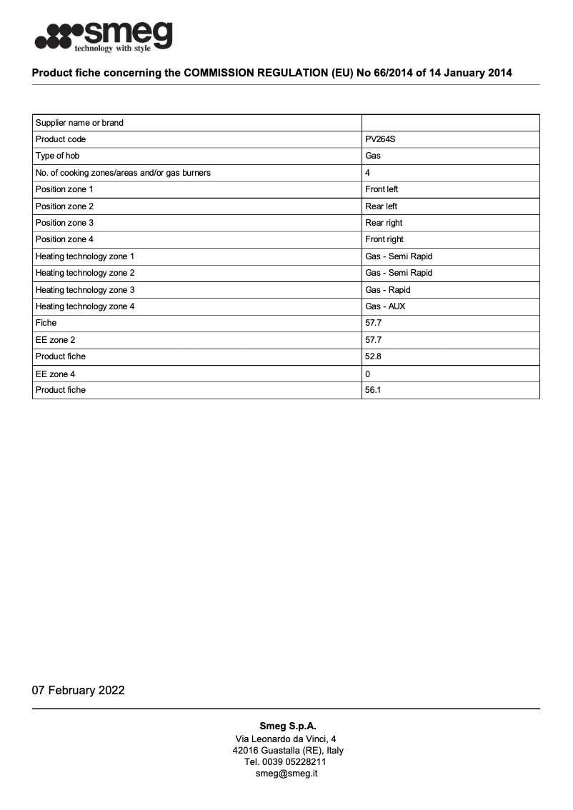 Page n°1 - Brochure Smeg PV264S