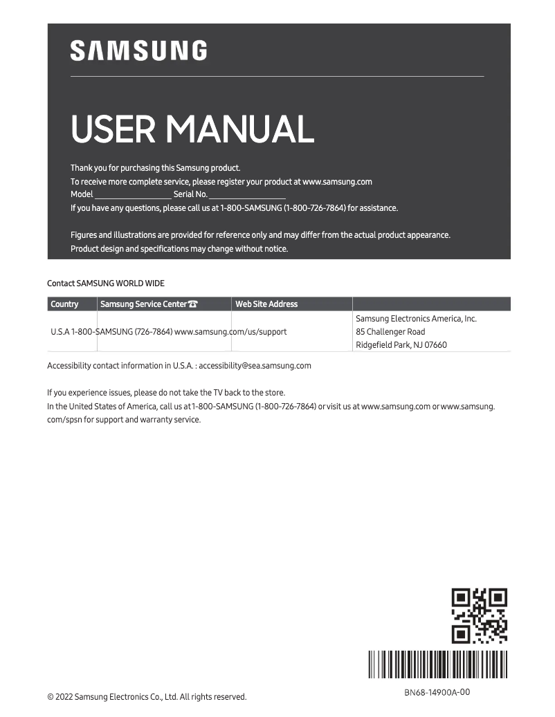 Page 1 de la notice Manuel utilisateur Samsung QN65QN95B