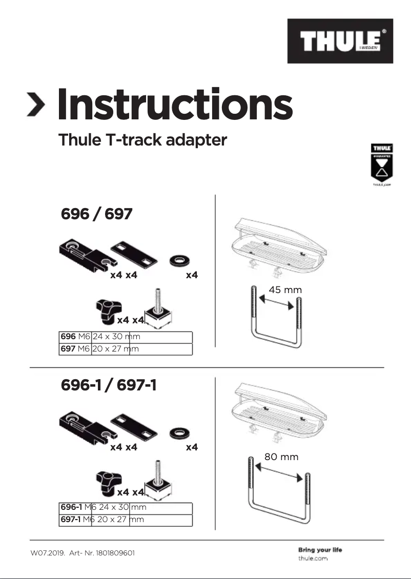 Page 1 de la notice Manuel utilisateur Thule T-track Adapter 697-1