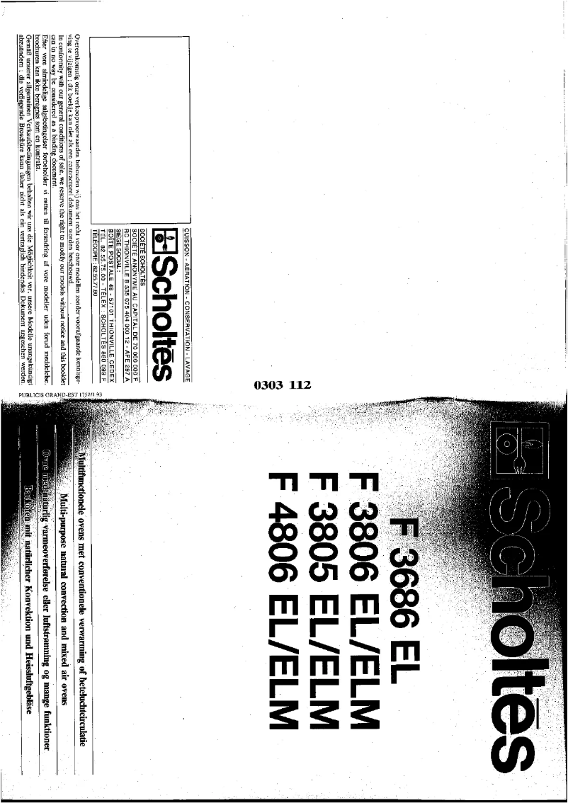 Page 1 de la notice Manuel utilisateur Scholtès F 3806 ELM