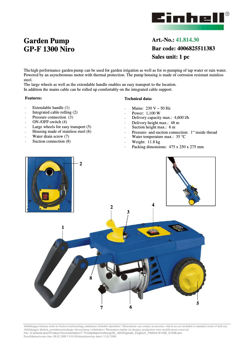 Page n°1 - Manuel utilisateur Einhell Royal GP-F 1300 Niro