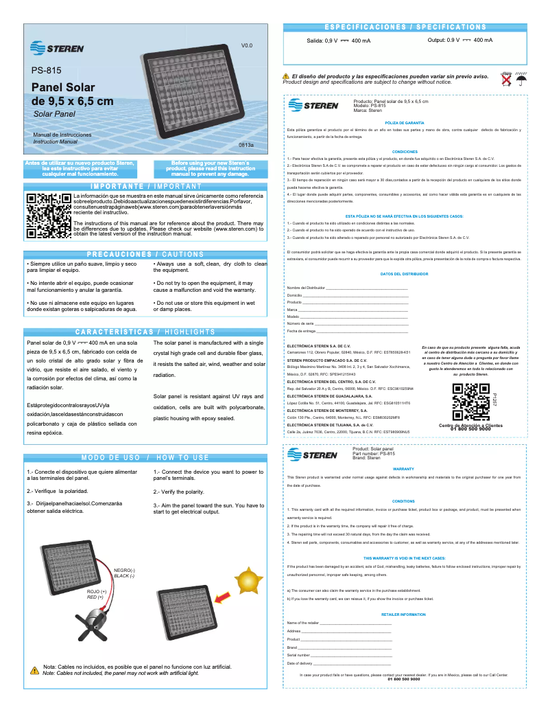 Page 1 de la notice Manuel utilisateur Steren PS-815