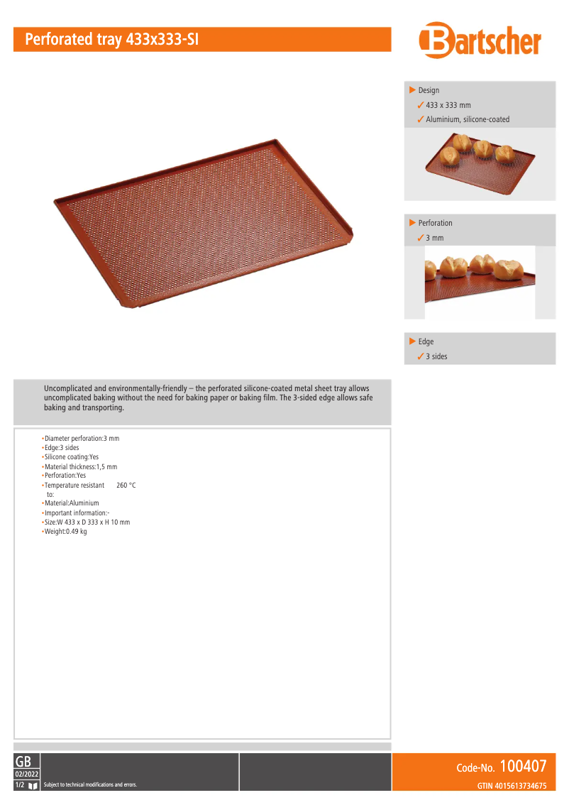 Page 1 de la notice Fiche technique Bartscher 100405