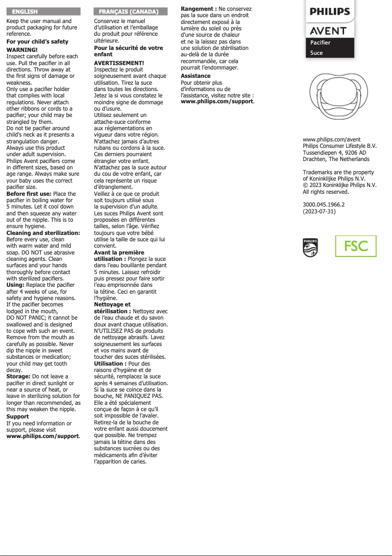 Page 1 de la notice Manuel utilisateur Philips AVENT SCD393