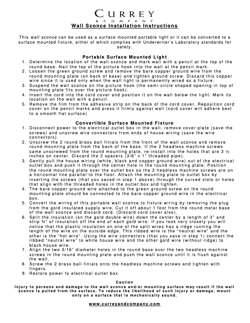 Page 1 de la notice Manuel utilisateur Currey & Company 5910