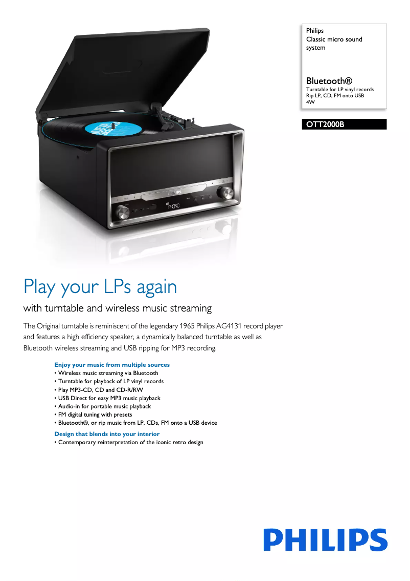 Page n°1 - Fiche technique Philips OTT2000B