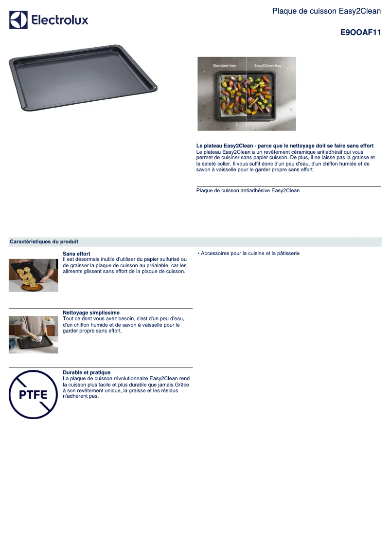 Page 1 de la notice Fiche technique AEG E9OOAF11