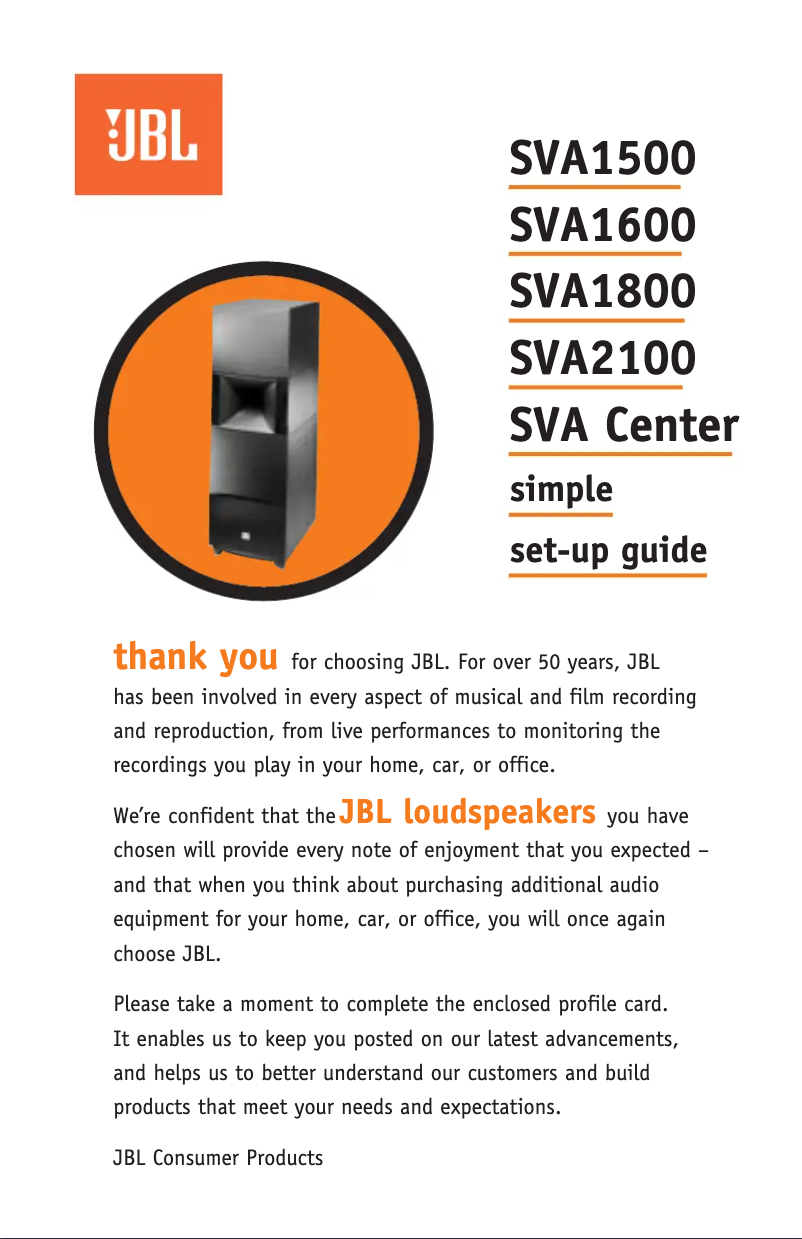 Page 1 de la notice Manuel utilisateur JBL SVA2100