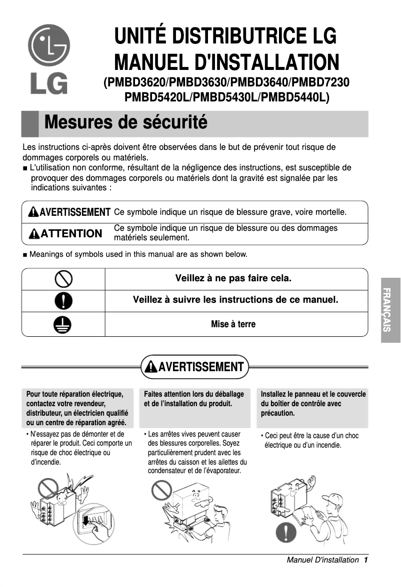 Page n°1 - Guide d'installation LG PMBD3620