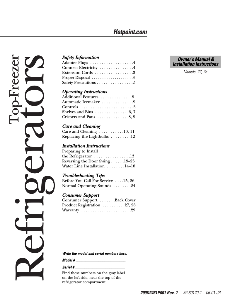 Page n°1 - Manuel d'utilisation et d'entretien Hotpoint HTS22GBMWW