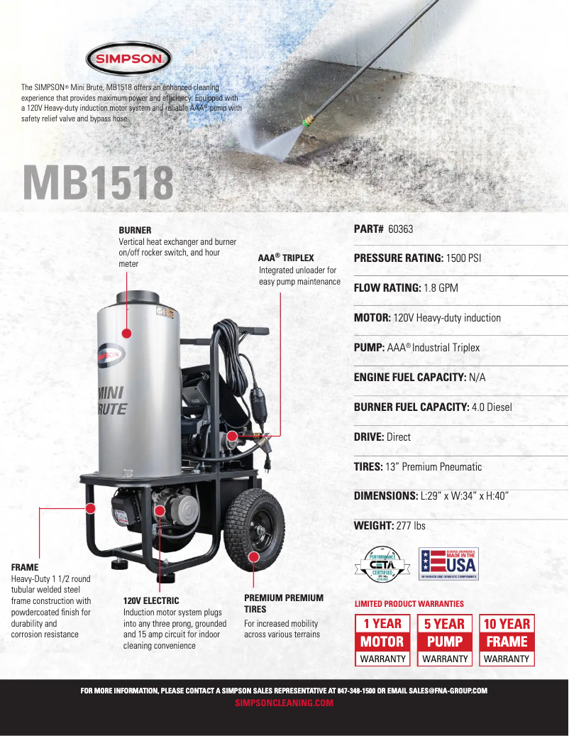 Página 1 del manual Ficha técnica Simpson Mini Brute MB1518-S