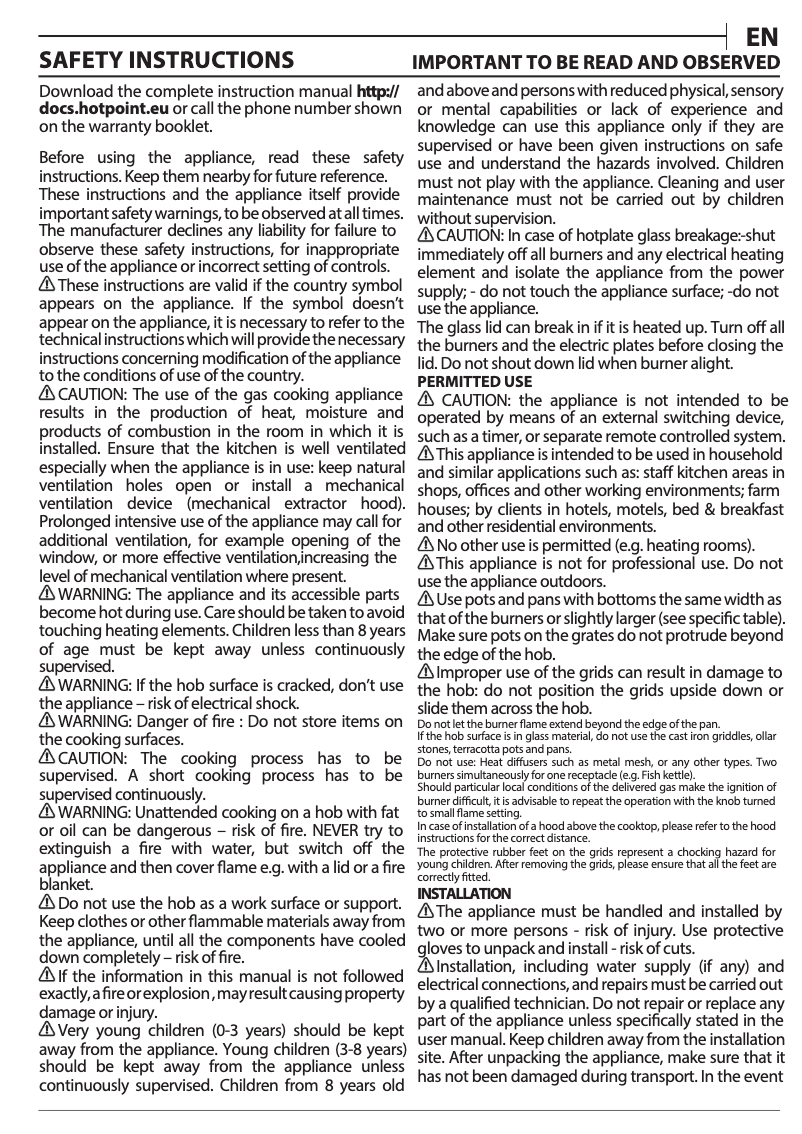 Page 1 de la notice Instructions / montage Hotpoint FTGHG 751 D H BK