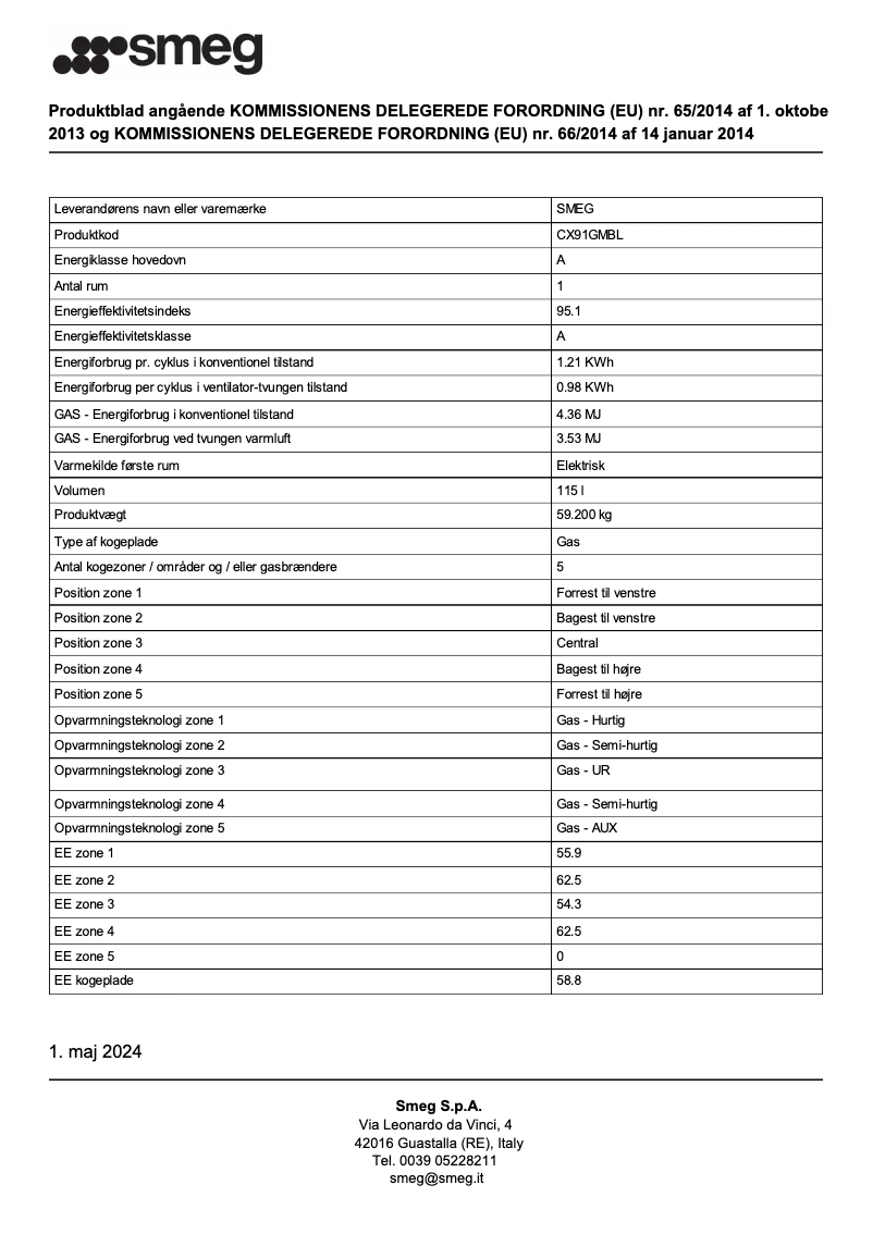 Page n°1 - Fiche technique Smeg CX91GMBL