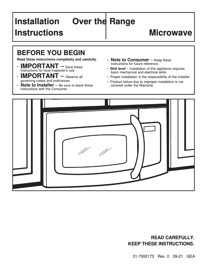 Page 1 de la notice Guide d'installation GE JNM3163DJBB