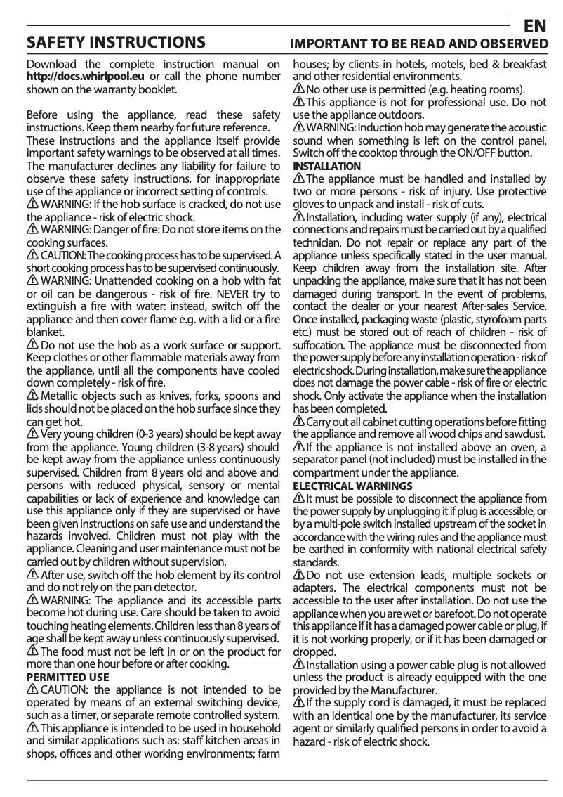 Page 1 de la notice Manuel utilisateur Whirlpool WS QS460 NE