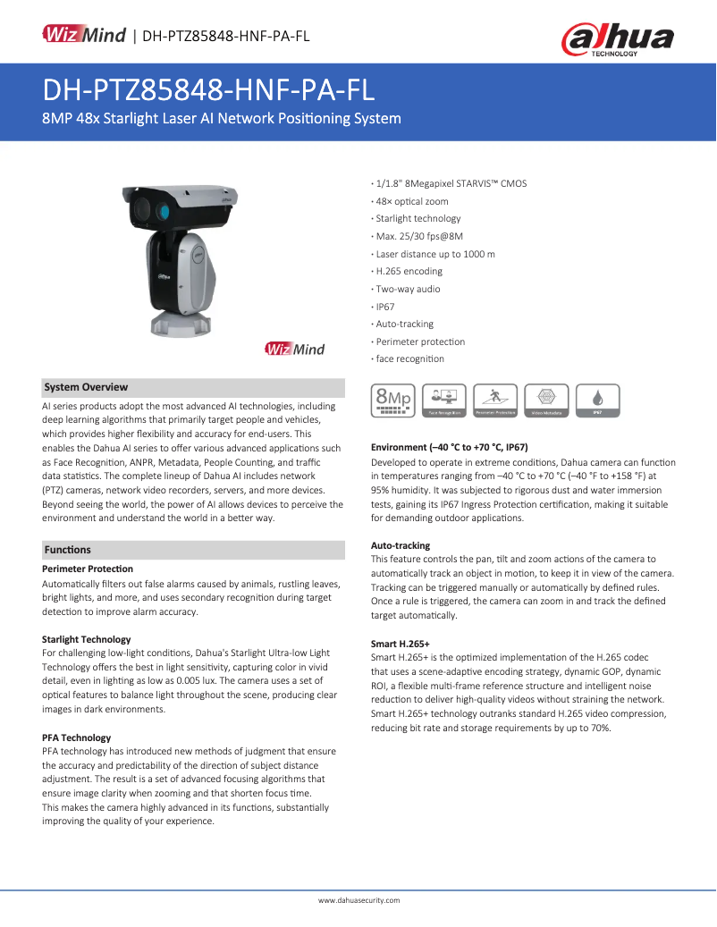 Page 1 de la notice Fiche technique Dahua Technology PTZ85848-HNF-PA-FL