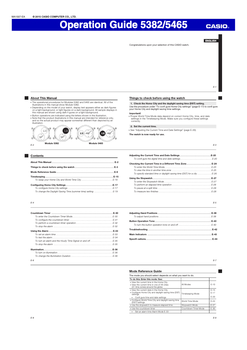 Page 1 de la notice Manuel utilisateur Casio 5382
